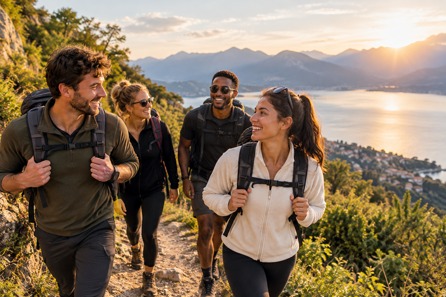 A small group exploring a scenic trail