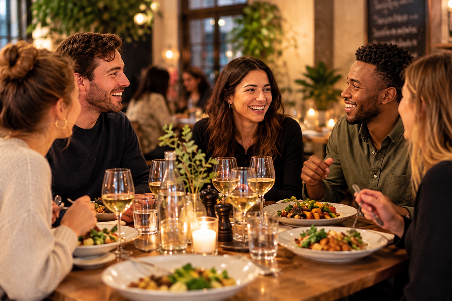 Friends sharing a dinner together